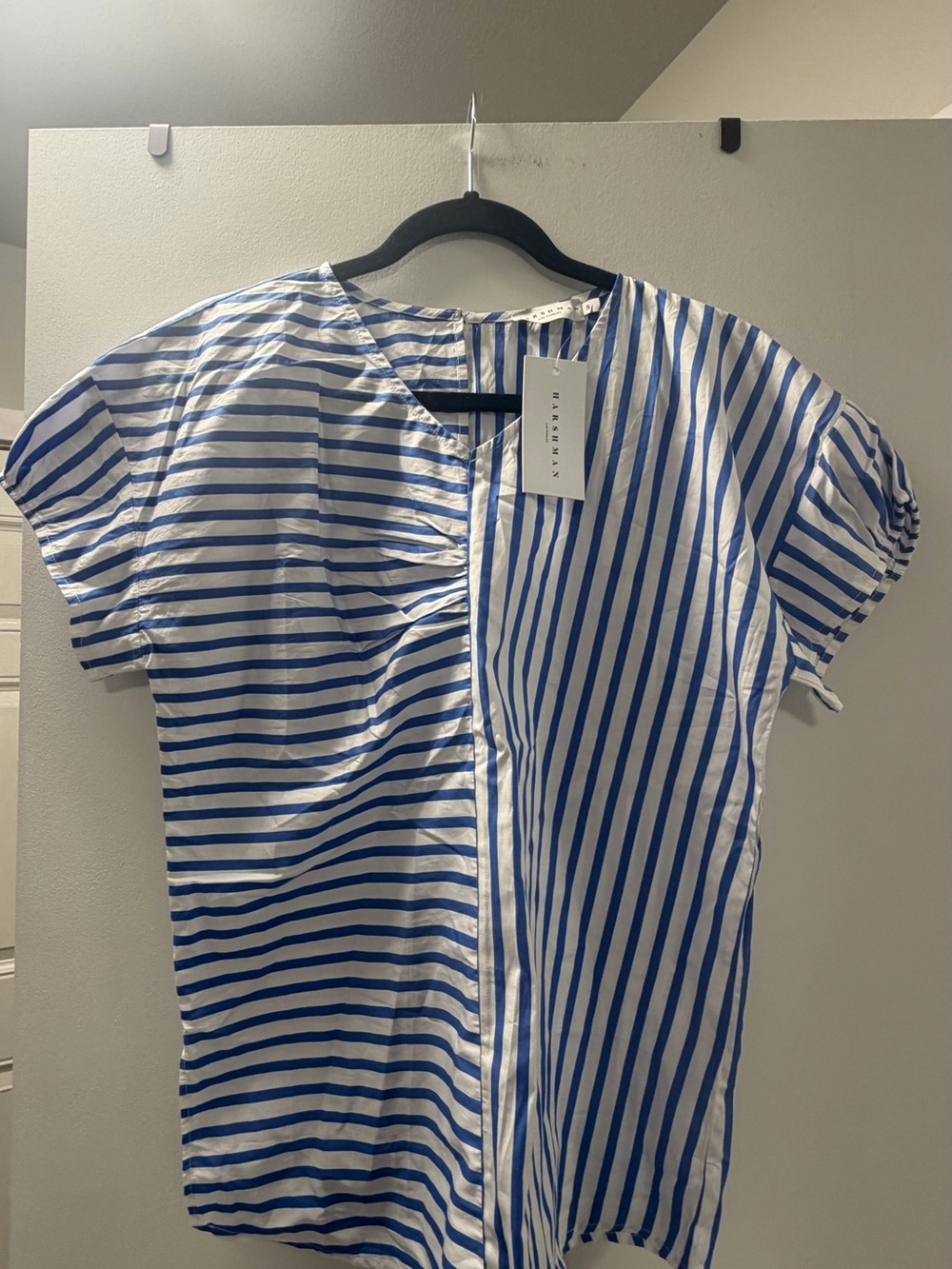 Harshmans Blue and White Vertical Stripe Top